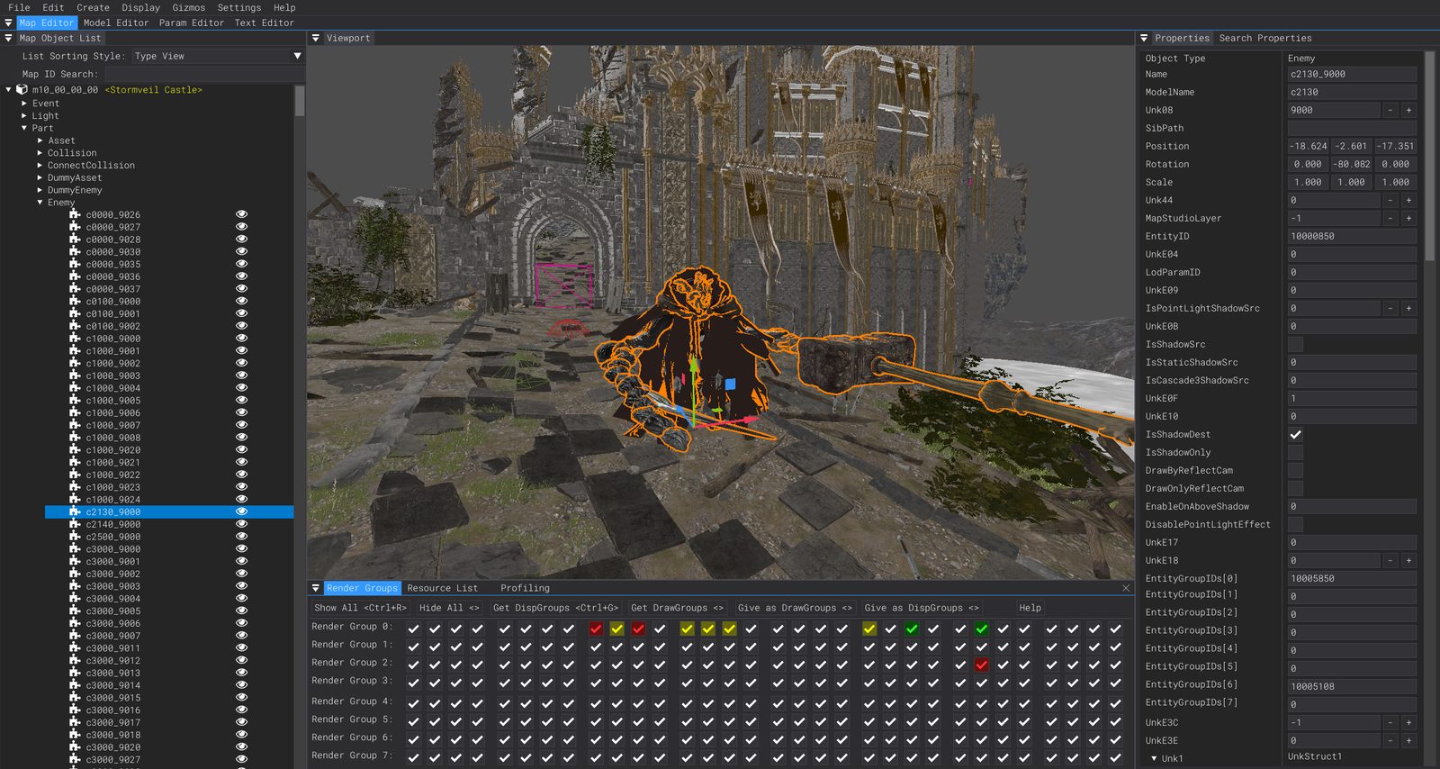 DSMapStudio Map Editor showing a 3D map viewport with the object tree and properties panels